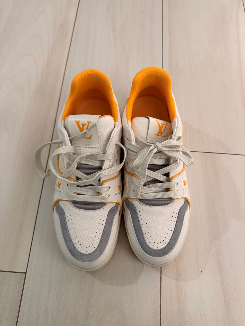 Louis Vuitton White, Yellow & Gray Low-Top Sneakers